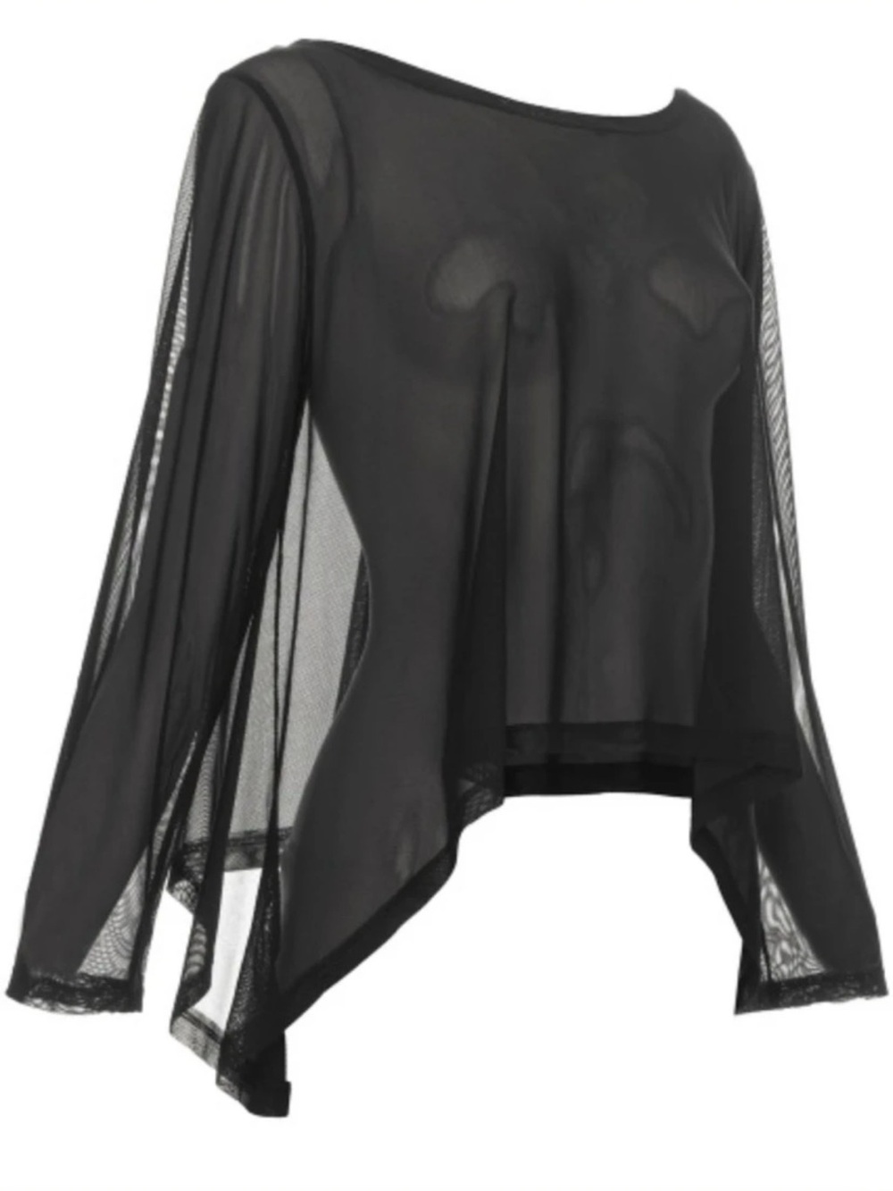 Kozan Black Sheer Mesh Long-Sleeve Women's Top